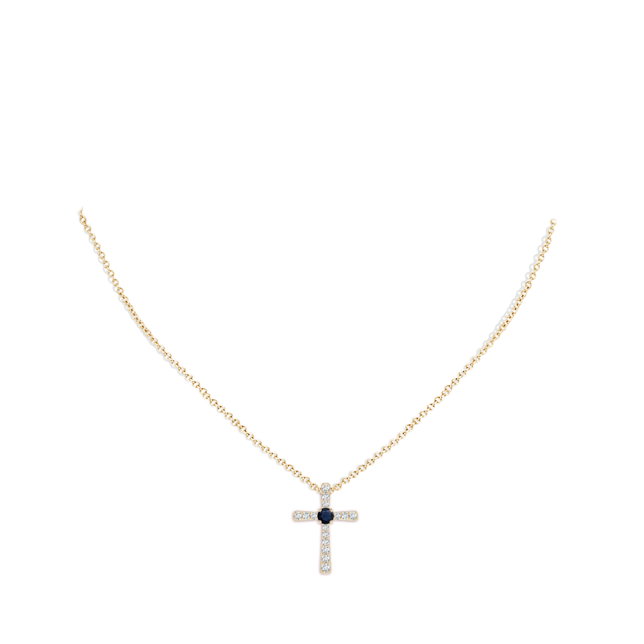3mm A Sapphire and Diamond Cross Pendant in Yellow Gold pen
