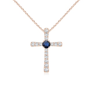 3mm AA Sapphire and Diamond Cross Pendant in 9K Rose Gold