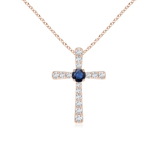 3mm AA Sapphire and Diamond Cross Pendant in 9K Rose Gold
