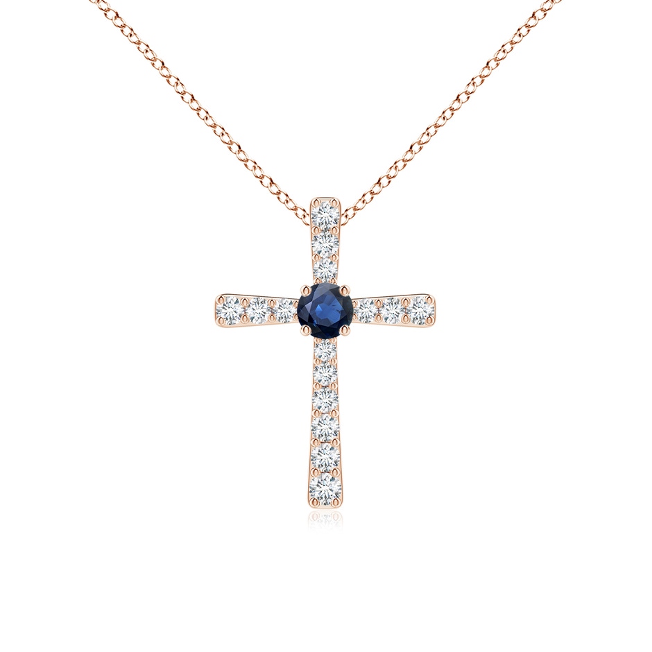 3mm AA Sapphire and Diamond Cross Pendant in Rose Gold 