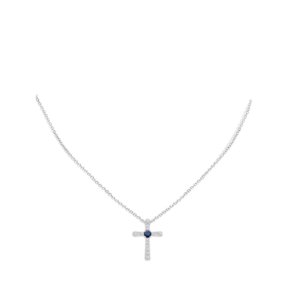 3mm AA Sapphire and Diamond Cross Pendant in White Gold pen
