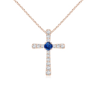 3mm AAA Sapphire and Diamond Cross Pendant in 10K Rose Gold