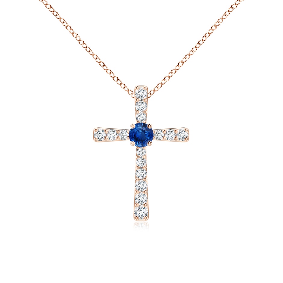 3mm AAA Sapphire and Diamond Cross Pendant in Rose Gold 