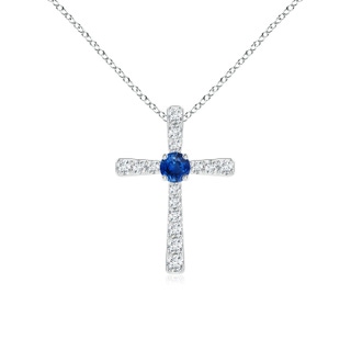 3mm AAA Sapphire and Diamond Cross Pendant in White Gold