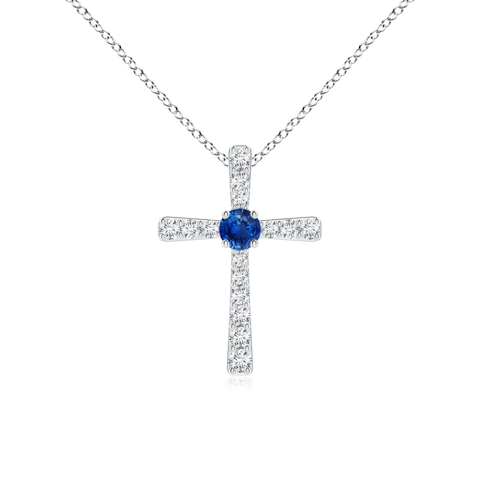 3mm AAA Sapphire and Diamond Cross Pendant in White Gold 