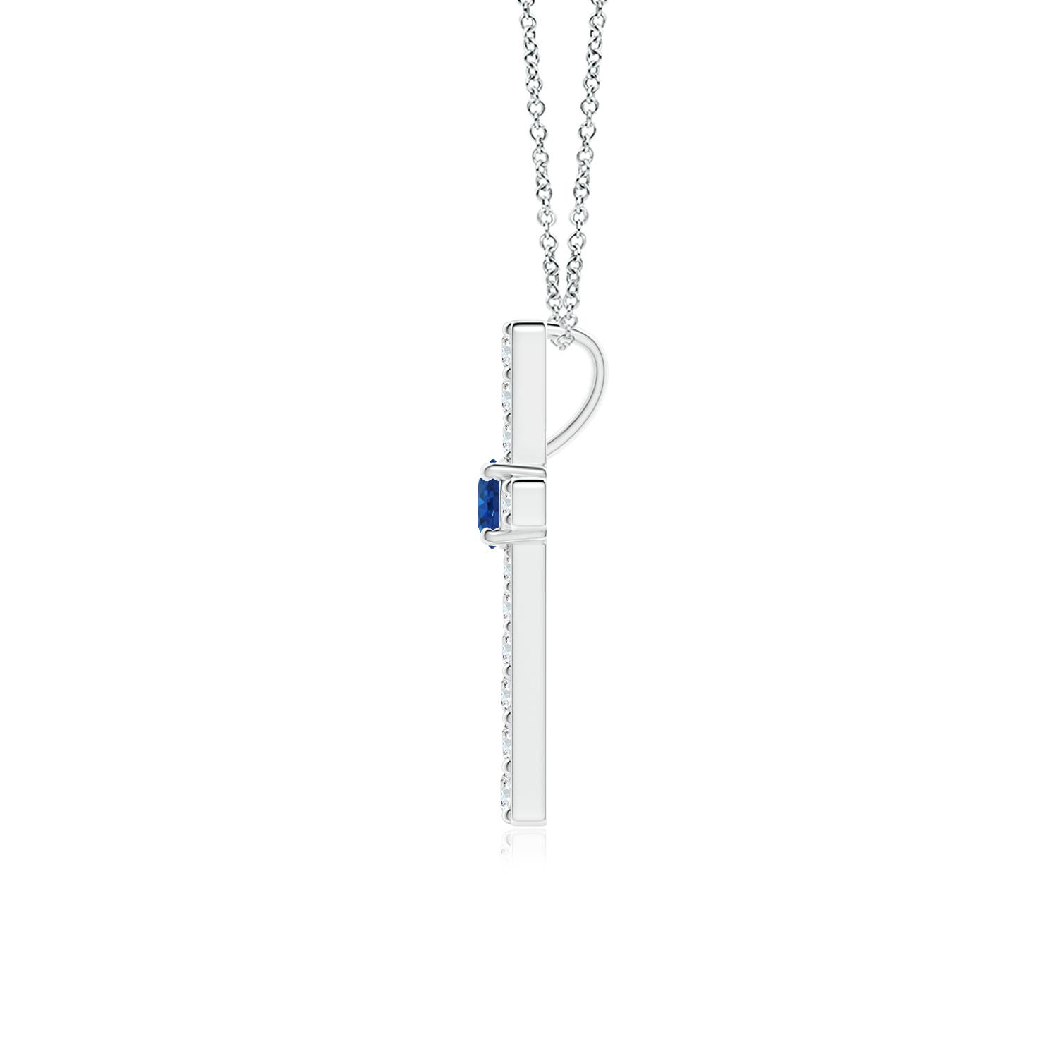 3mm AAA Sapphire and Diamond Cross Pendant in White Gold