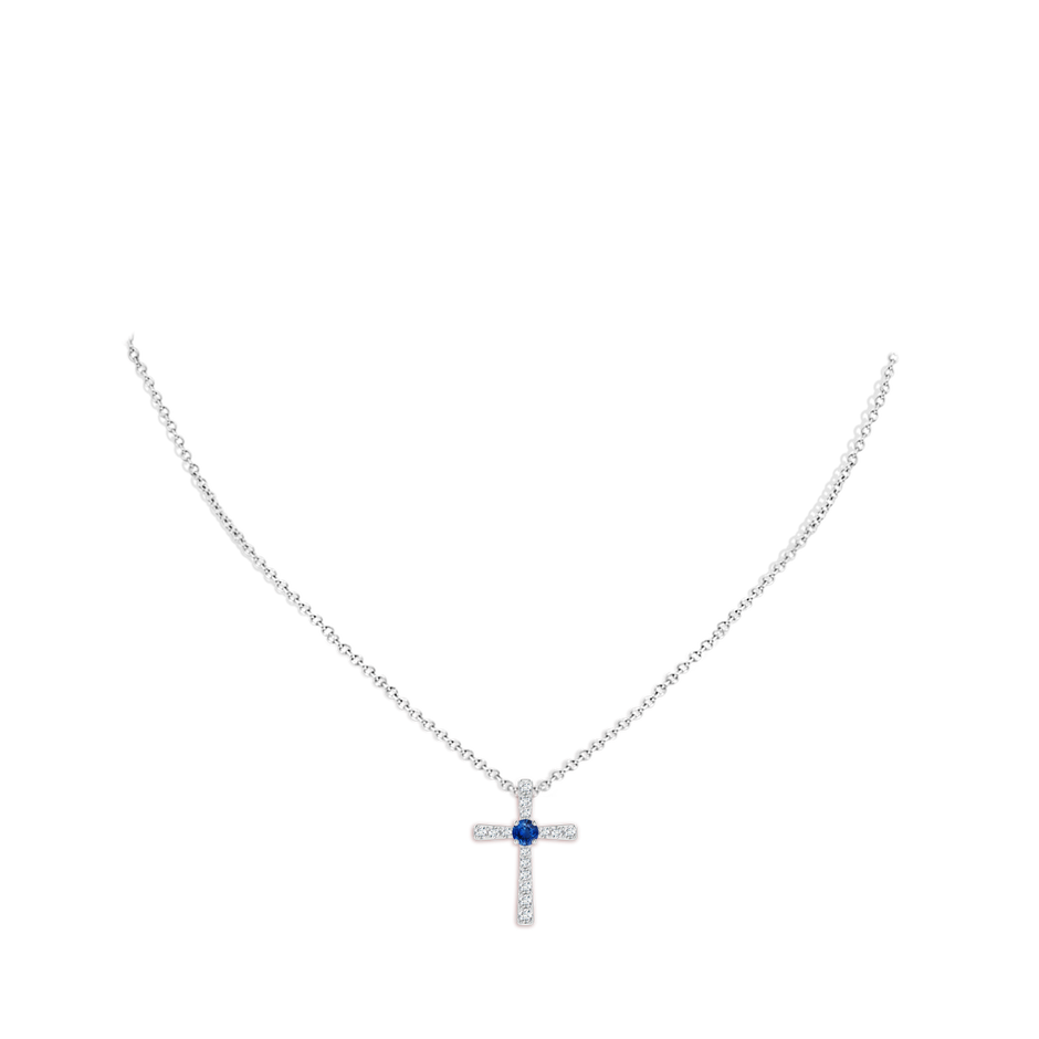 3mm AAA Sapphire and Diamond Cross Pendant in White Gold pen
