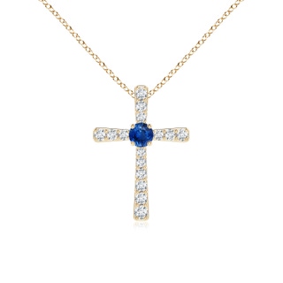 3mm AAA Sapphire and Diamond Cross Pendant in Yellow Gold