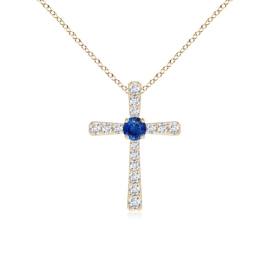 3mm AAA Sapphire and Diamond Cross Pendant in Yellow Gold 