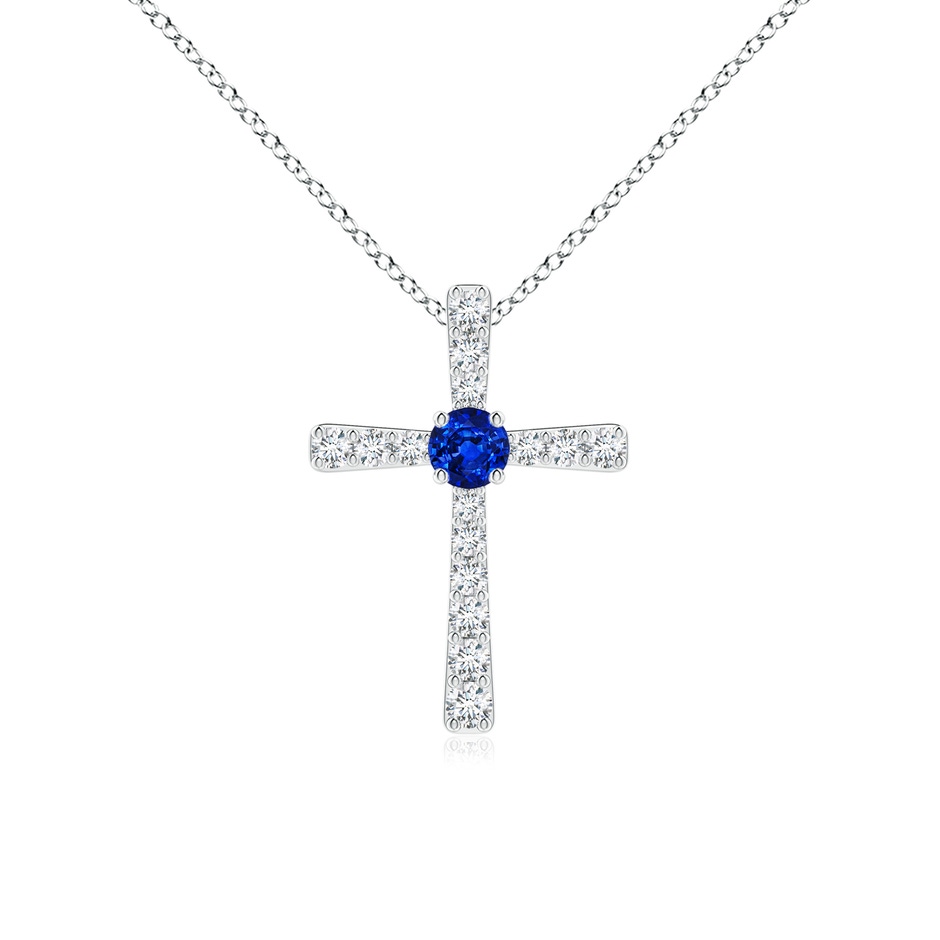 3mm AAAA Sapphire and Diamond Cross Pendant in 18K White Gold 