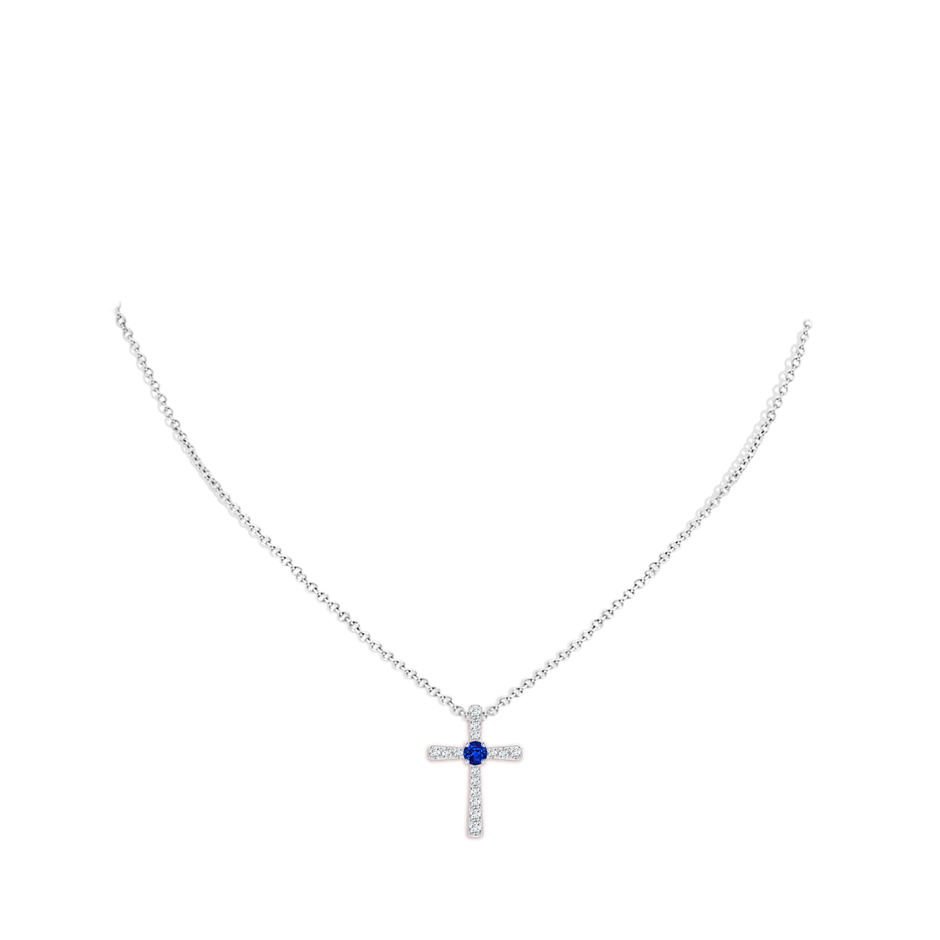 3mm AAAA Sapphire and Diamond Cross Pendant in 18K White Gold pen