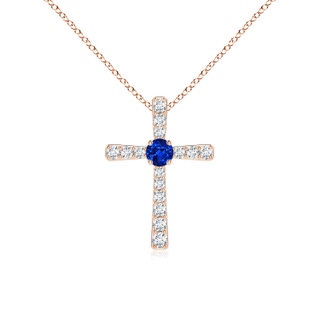 3mm AAAA Sapphire and Diamond Cross Pendant in 9K Rose Gold