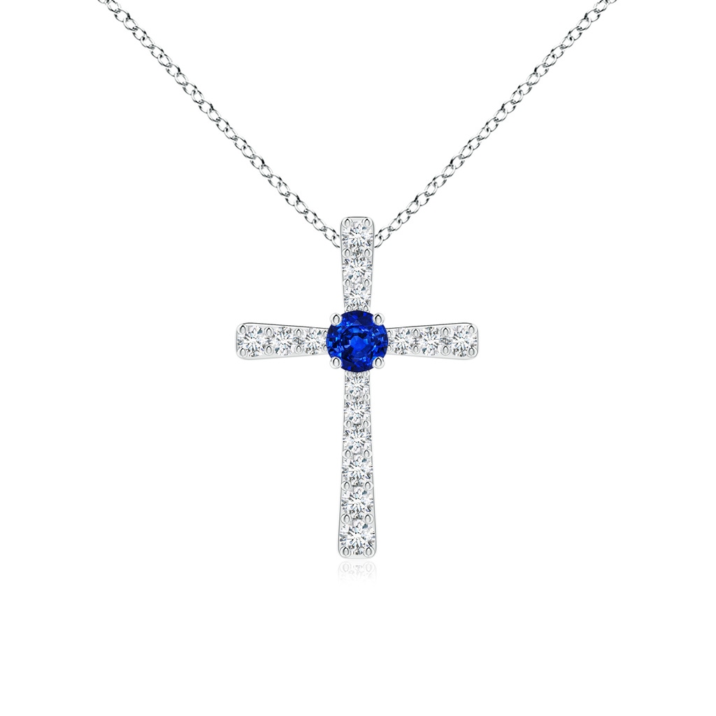 3mm AAAA Sapphire and Diamond Cross Pendant in P950 Platinum