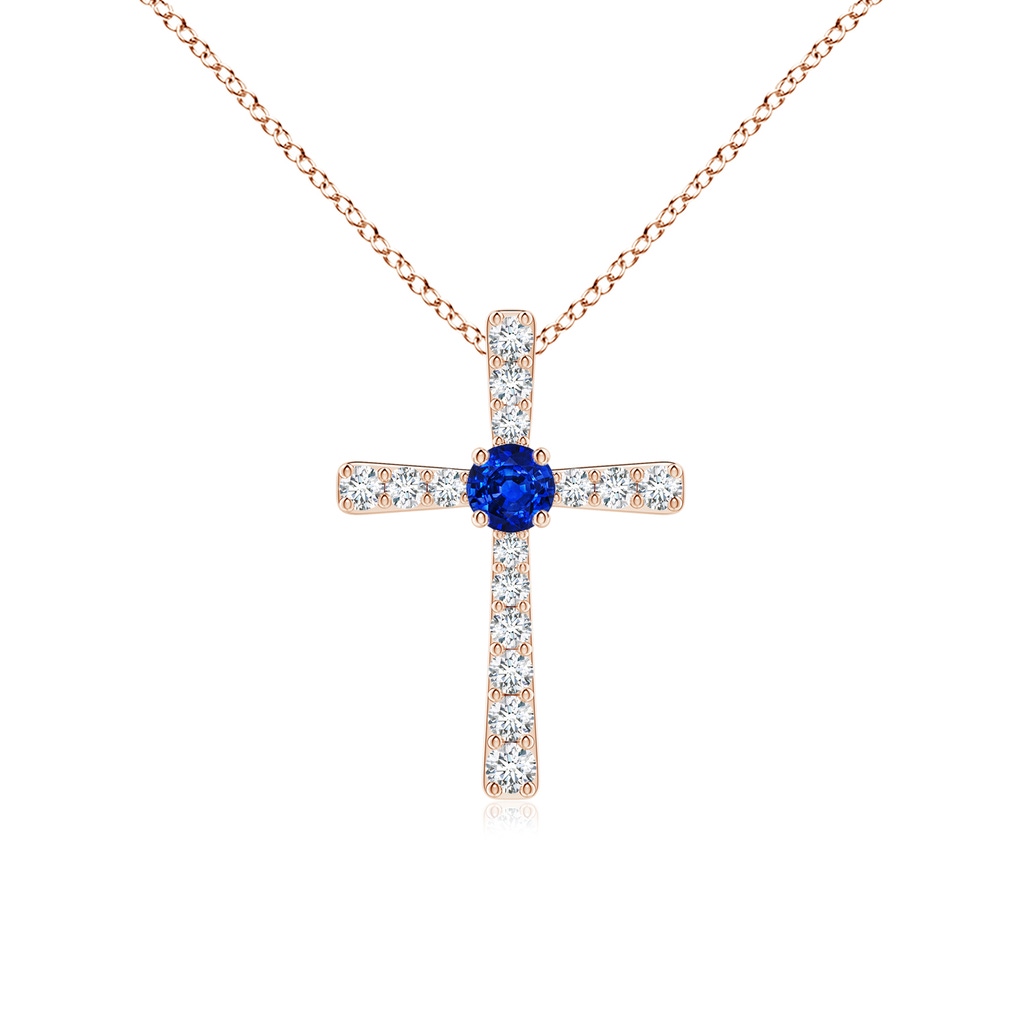 3mm AAAA Sapphire and Diamond Cross Pendant in Rose Gold