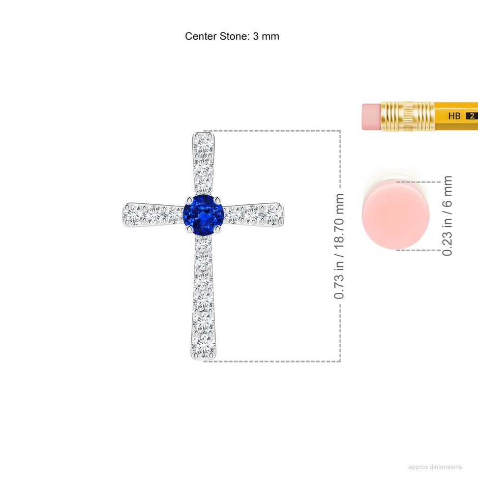 3mm AAAA Sapphire and Diamond Cross Pendant in White Gold ruler
