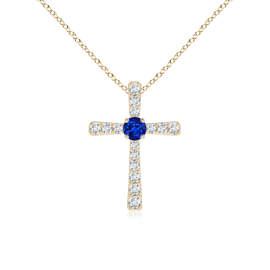3mm AAAA Sapphire and Diamond Cross Pendant in Yellow Gold 