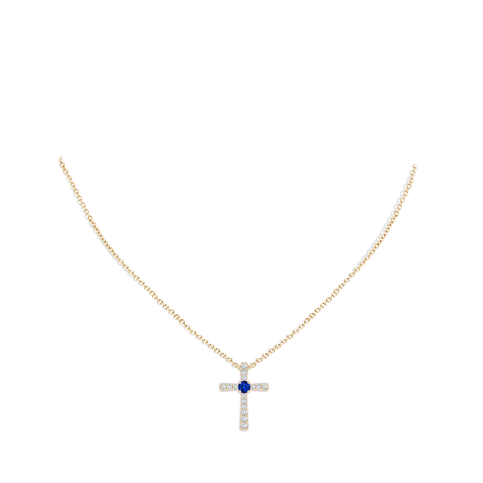3mm AAAA Sapphire and Diamond Cross Pendant in Yellow Gold pen