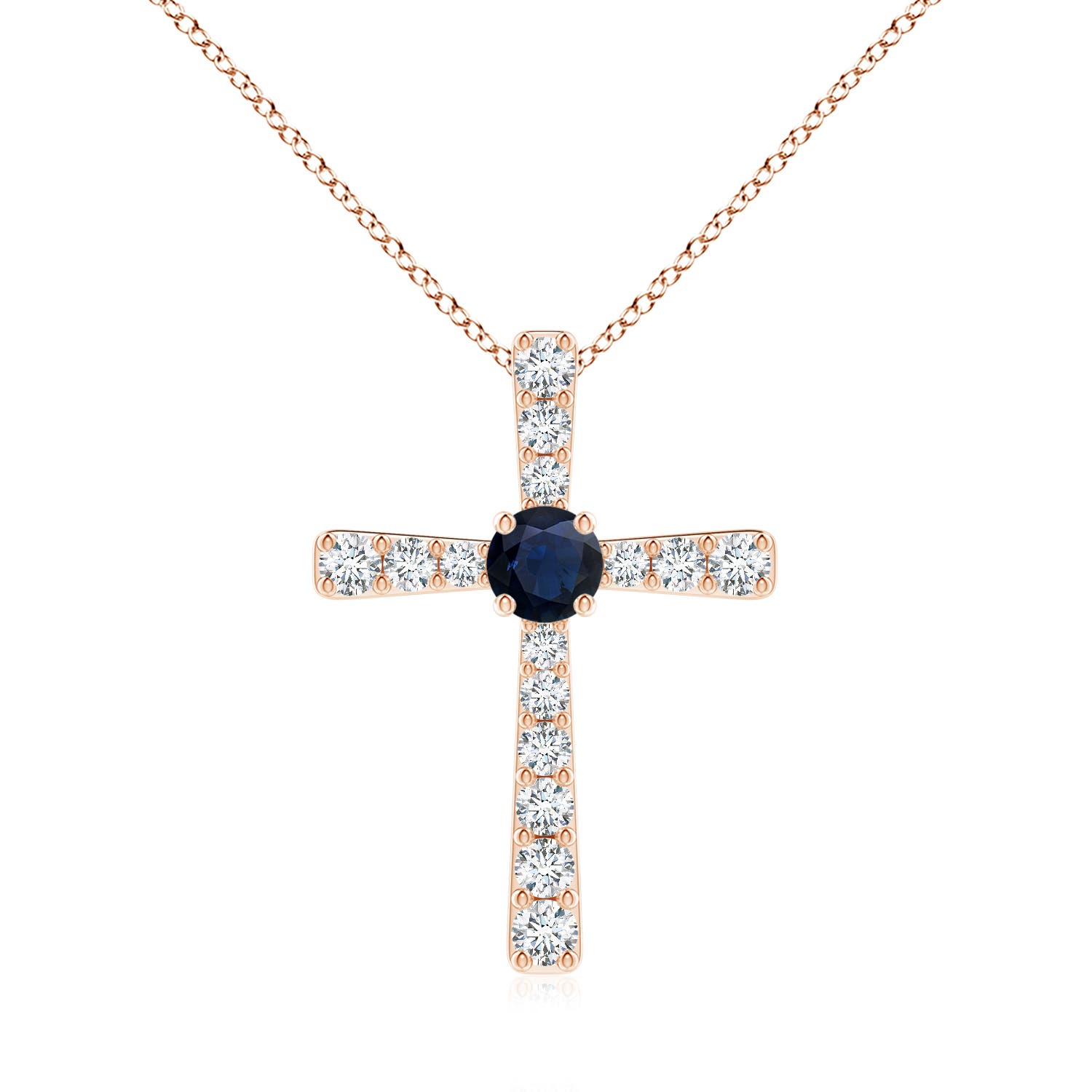 6mm A Sapphire and Diamond Cross Pendant in Rose Gold