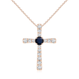 6mm A Sapphire and Diamond Cross Pendant in Rose Gold