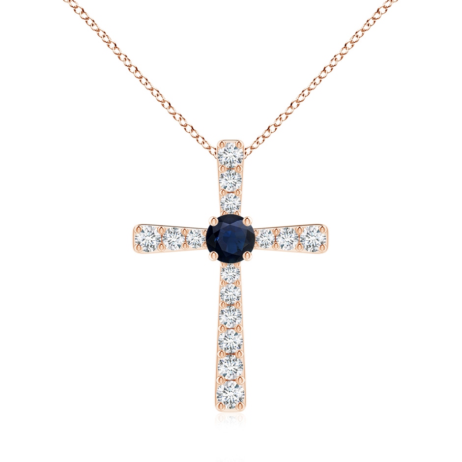 6mm A Sapphire and Diamond Cross Pendant in Rose Gold 