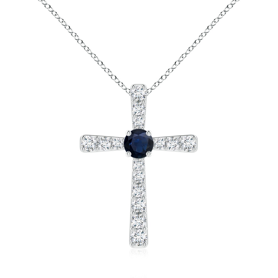 6mm A Sapphire and Diamond Cross Pendant in White Gold 