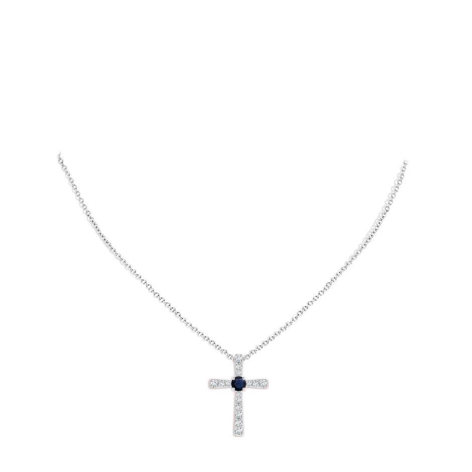 6mm A Sapphire and Diamond Cross Pendant in White Gold pen