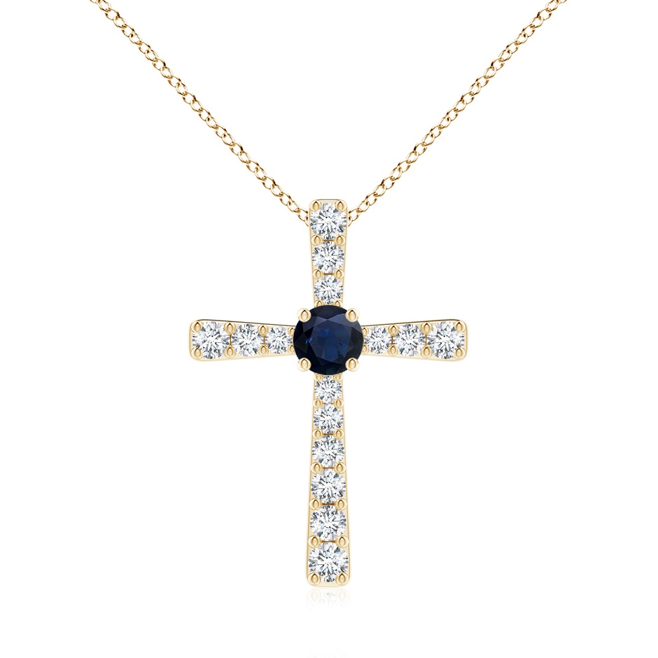 6mm A Sapphire and Diamond Cross Pendant in Yellow Gold 