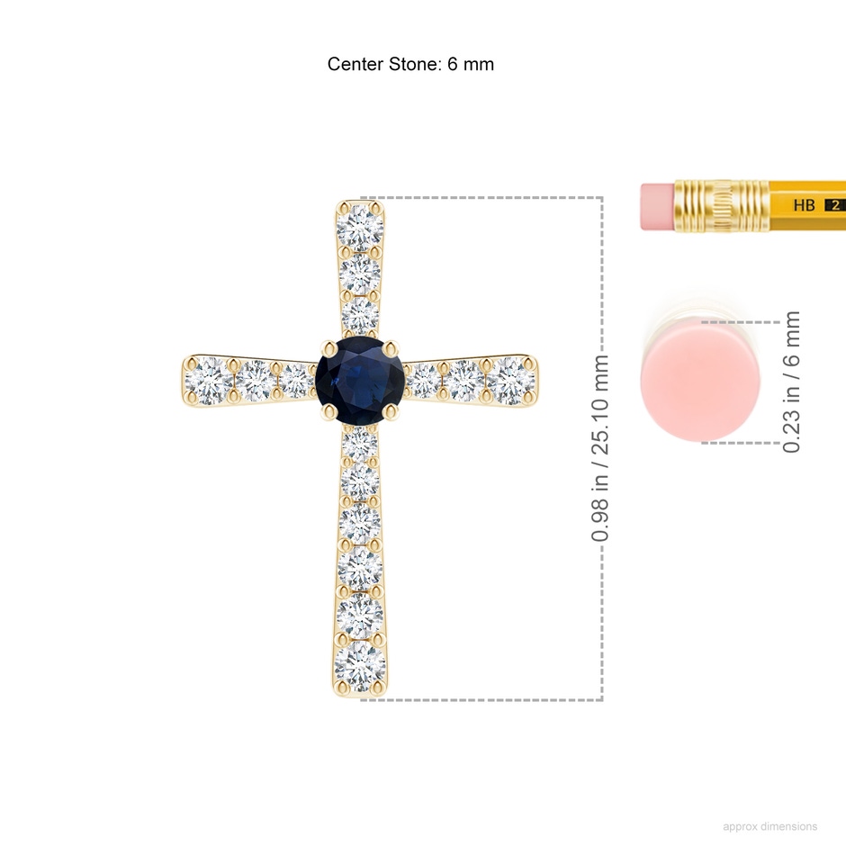 6mm A Sapphire and Diamond Cross Pendant in Yellow Gold ruler