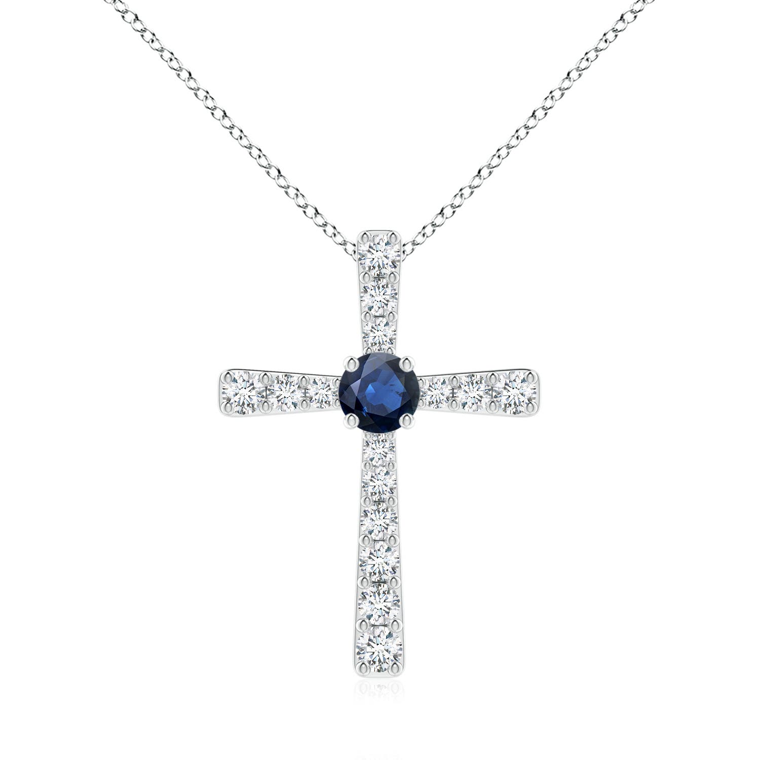 6mm AA Sapphire and Diamond Cross Pendant in P950 Platinum