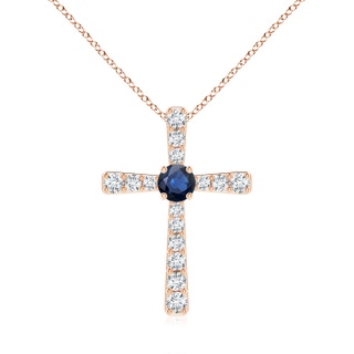 6mm AA Sapphire and Diamond Cross Pendant in Rose Gold