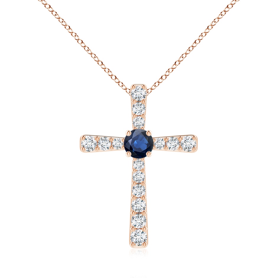 6mm AA Sapphire and Diamond Cross Pendant in Rose Gold 