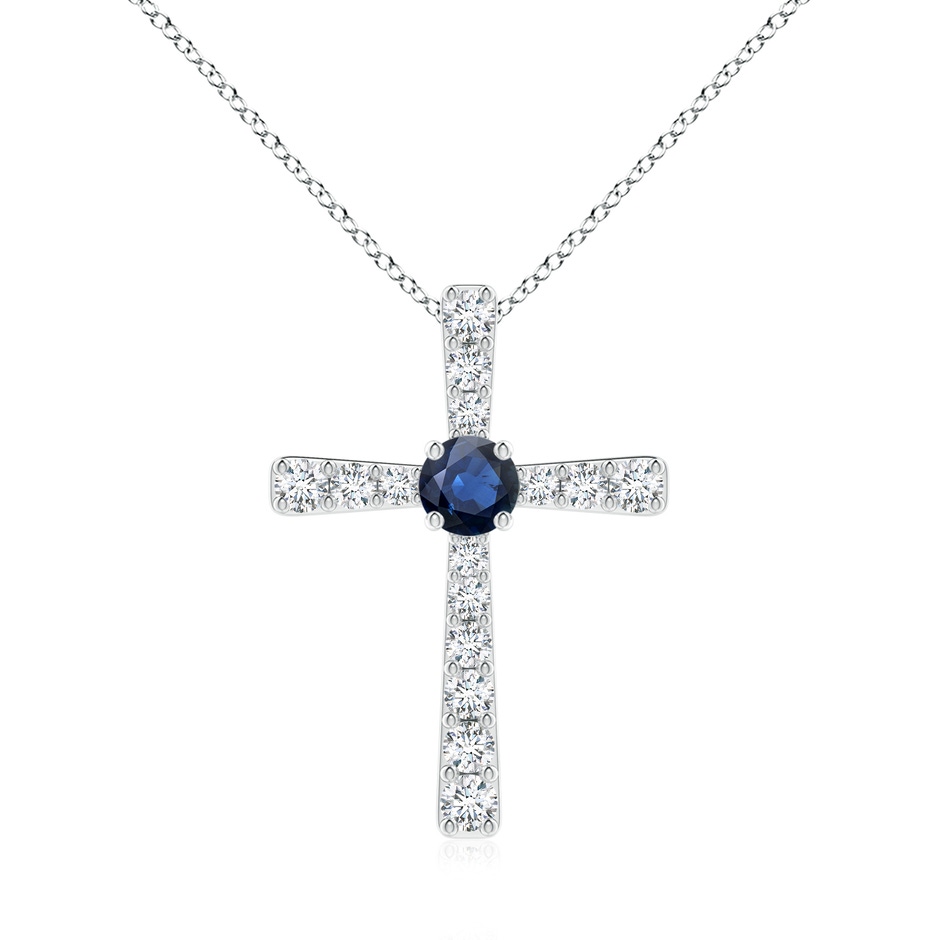 6mm AA Sapphire and Diamond Cross Pendant in White Gold 