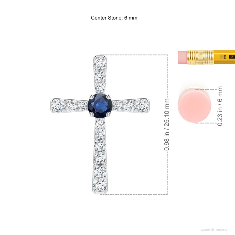 6mm AA Sapphire and Diamond Cross Pendant in White Gold ruler