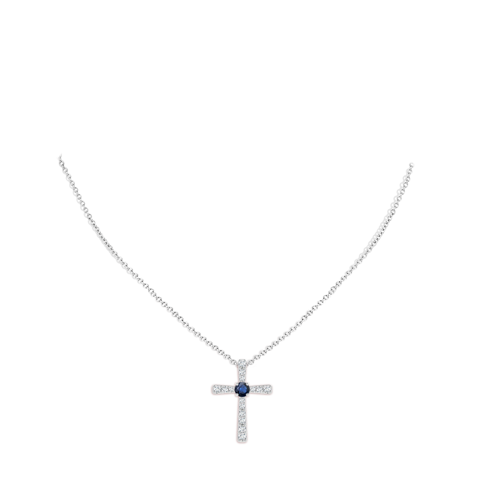 6mm AA Sapphire and Diamond Cross Pendant in White Gold pen