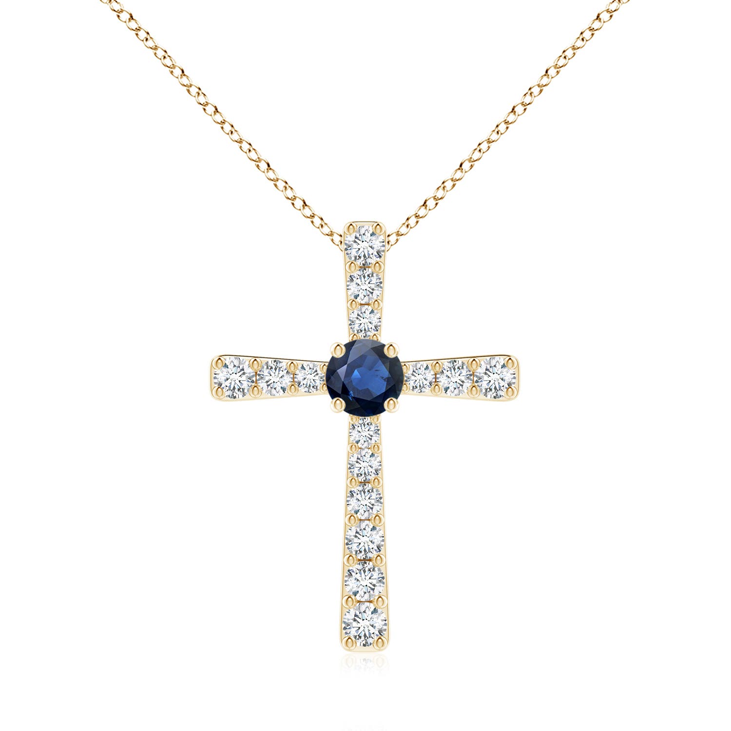 6mm AA Sapphire and Diamond Cross Pendant in Yellow Gold