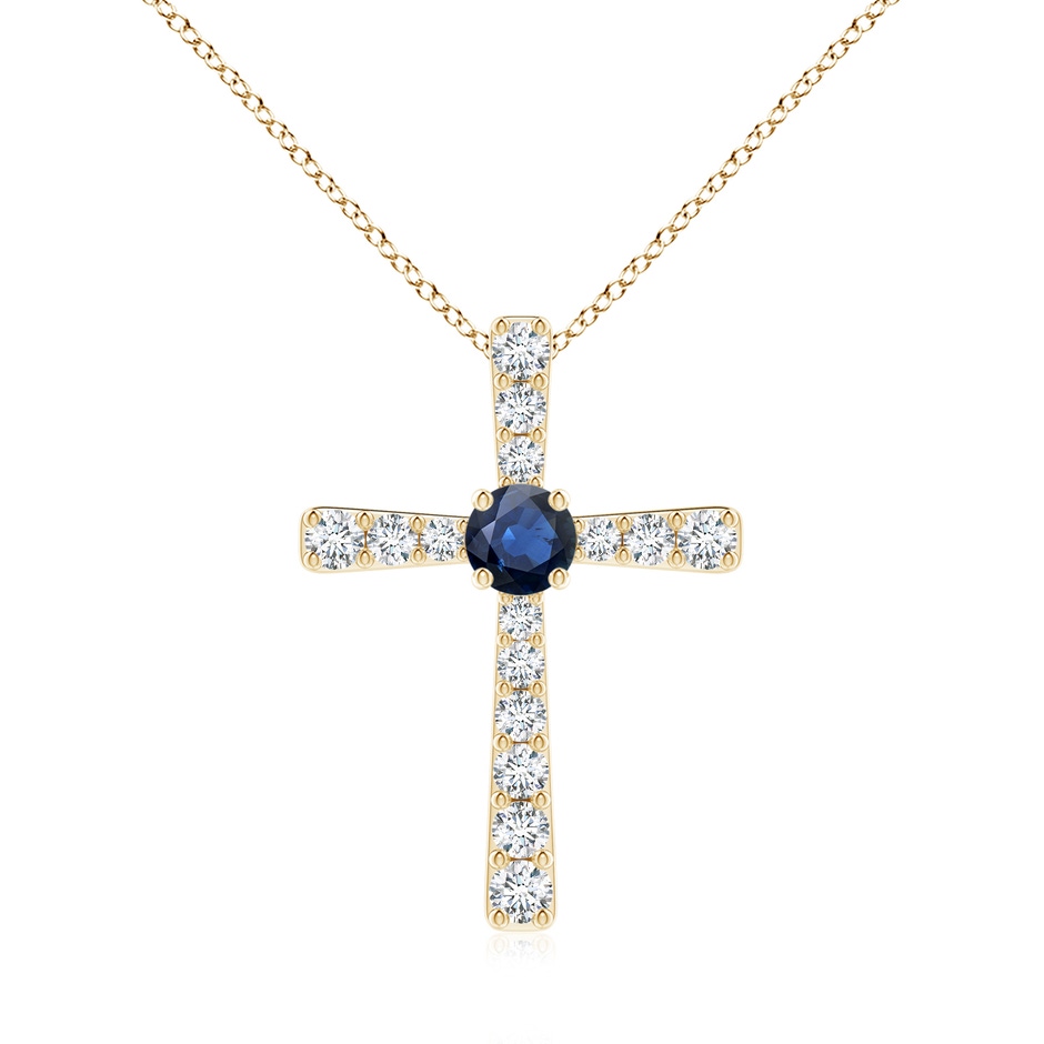 6mm AA Sapphire and Diamond Cross Pendant in Yellow Gold 