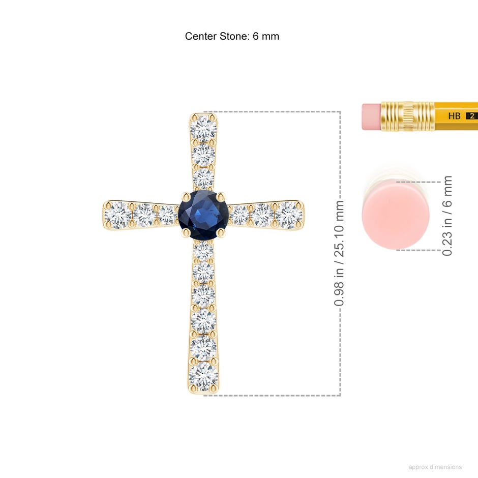 6mm AA Sapphire and Diamond Cross Pendant in Yellow Gold ruler
