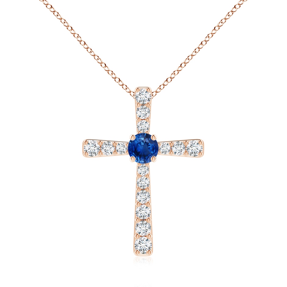 6mm AAA Sapphire and Diamond Cross Pendant in Rose Gold 