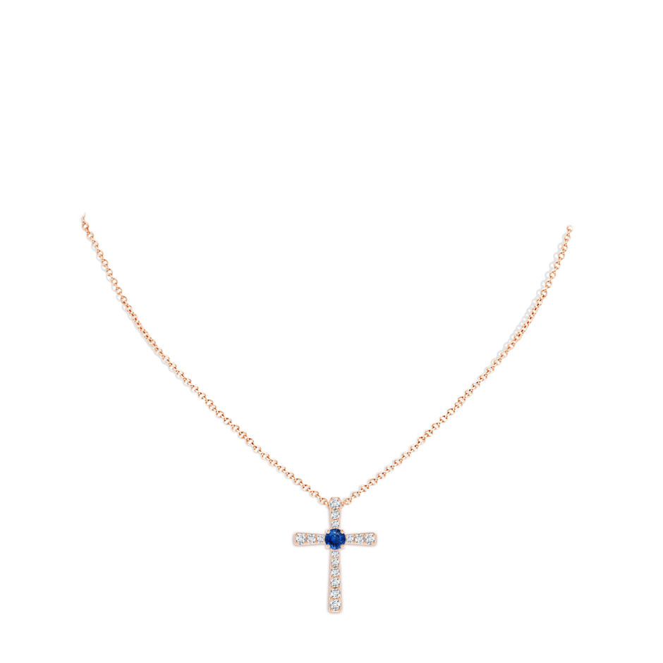 6mm AAA Sapphire and Diamond Cross Pendant in Rose Gold pen