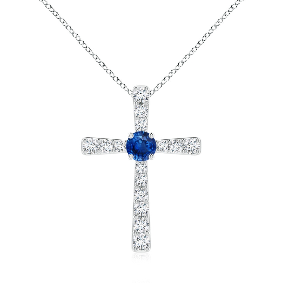 6mm AAA Sapphire and Diamond Cross Pendant in White Gold 
