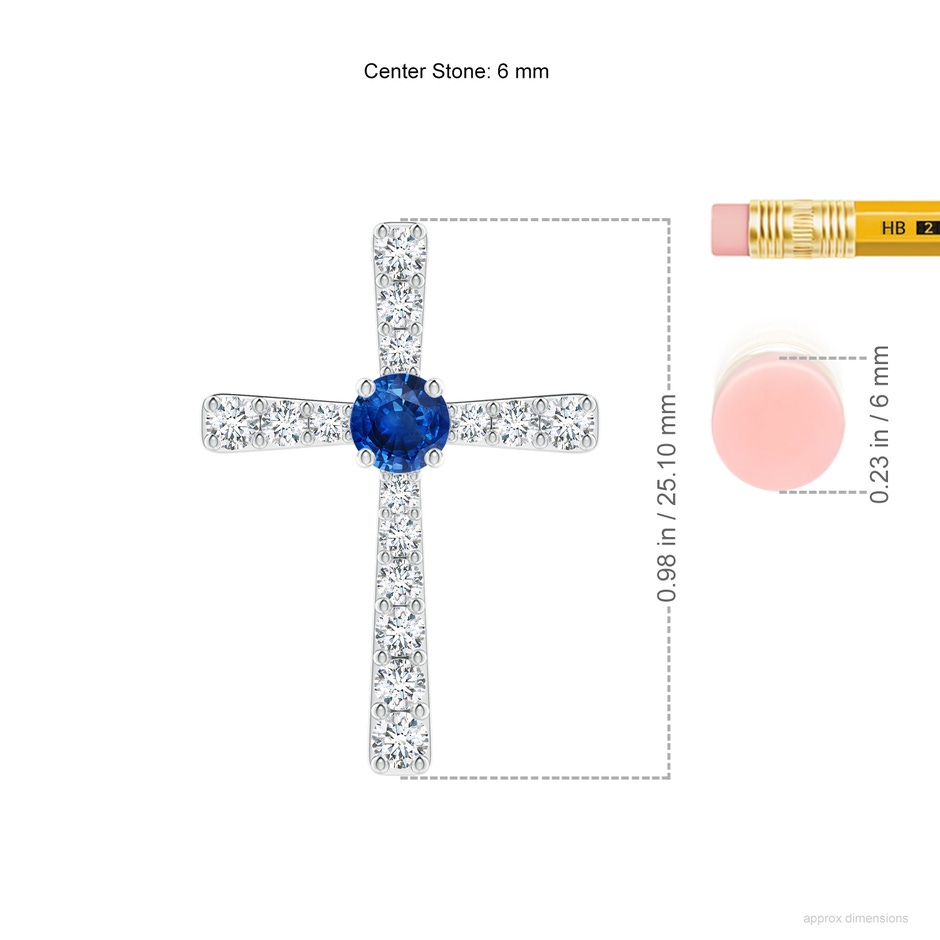 6mm AAA Sapphire and Diamond Cross Pendant in White Gold ruler