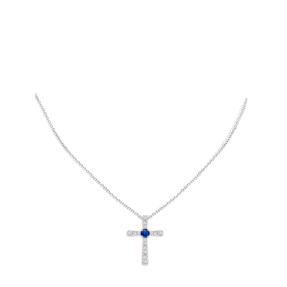 6mm AAA Sapphire and Diamond Cross Pendant in White Gold pen