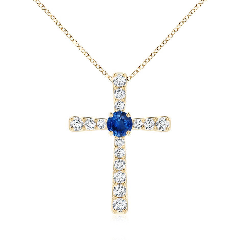 6mm AAA Sapphire and Diamond Cross Pendant in Yellow Gold 