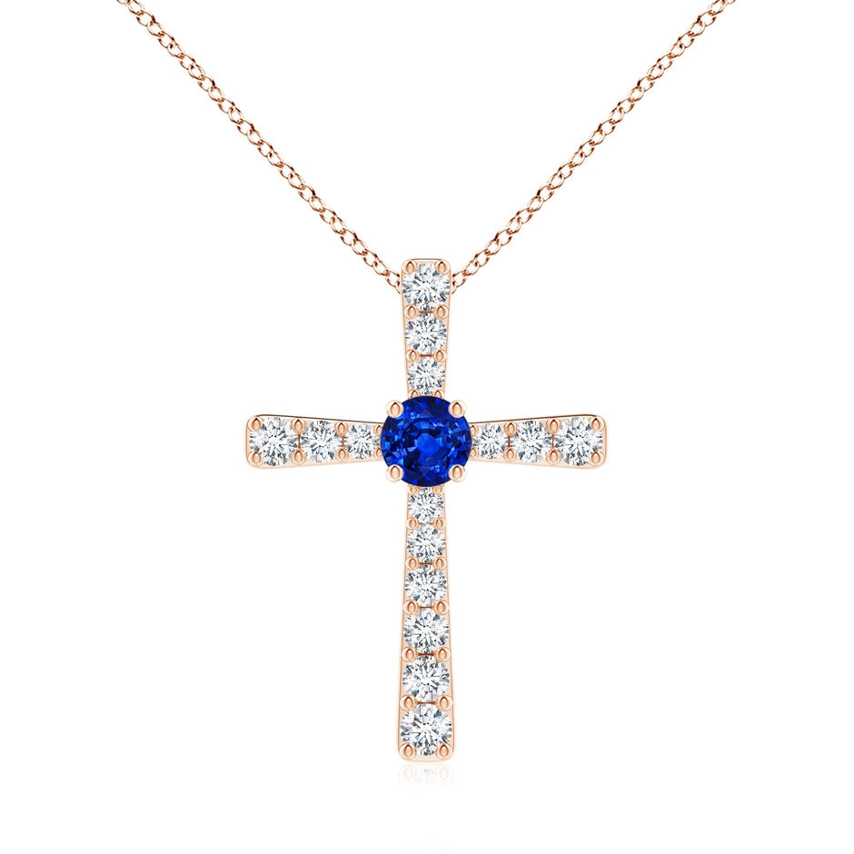 6mm AAAA Sapphire and Diamond Cross Pendant in 18K Rose Gold 