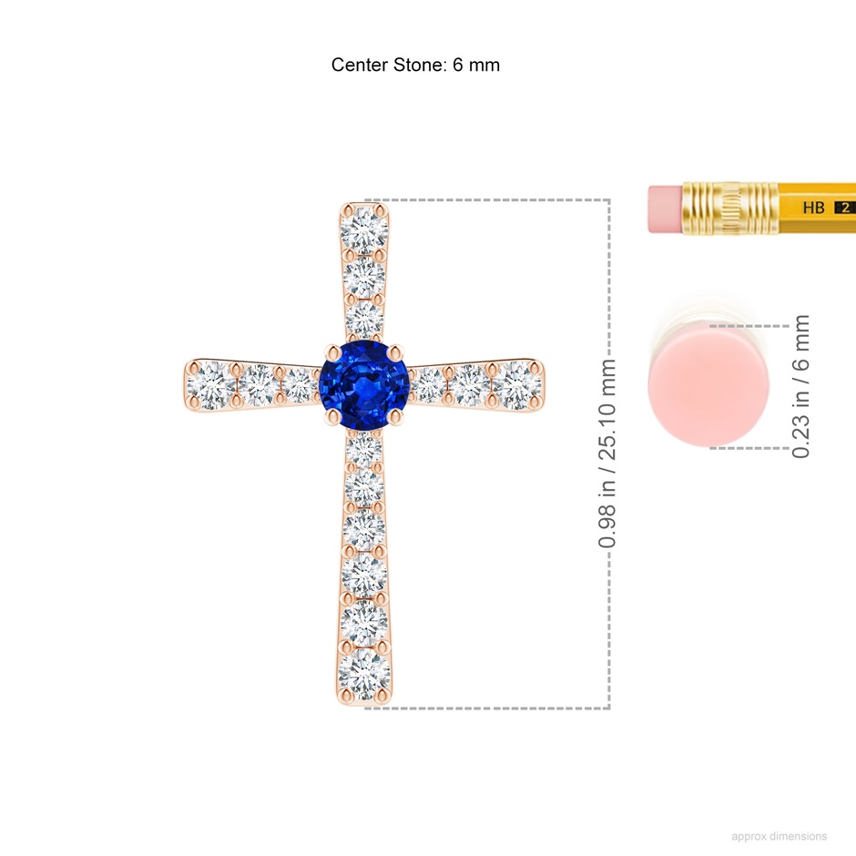6mm AAAA Sapphire and Diamond Cross Pendant in 18K Rose Gold ruler