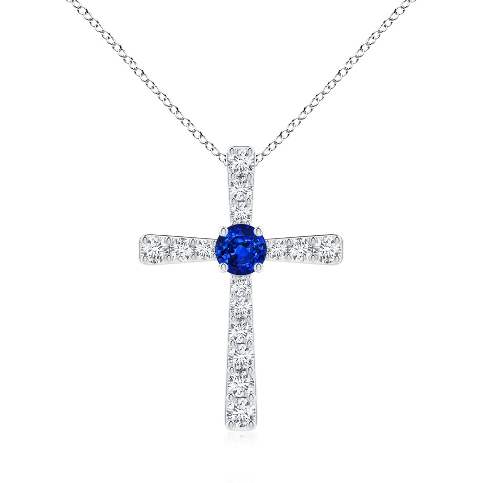 6mm Lab-Grown Sapphire and Diamond Cross Pendant in 18K White Gold 