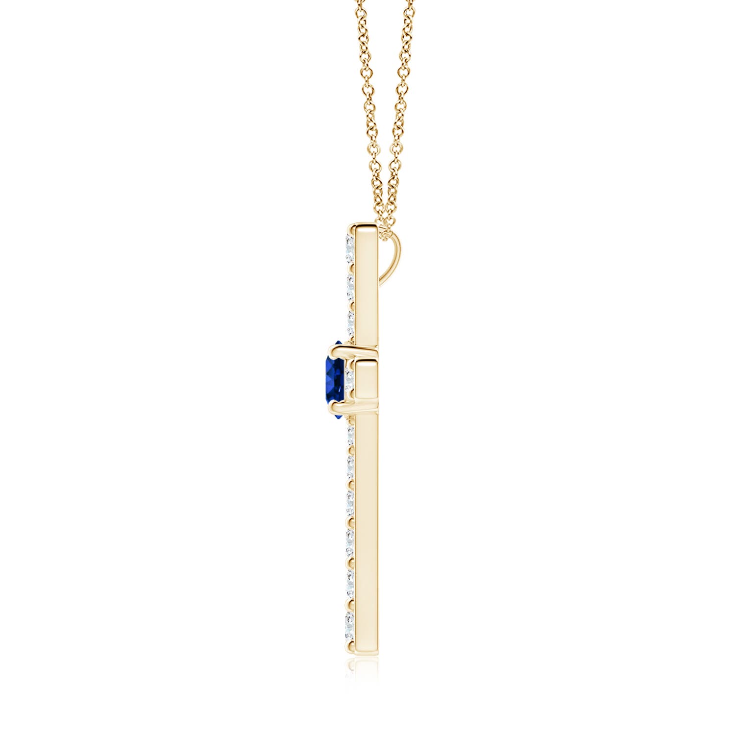 6mm AAAA Sapphire and Diamond Cross Pendant in 18K Yellow Gold