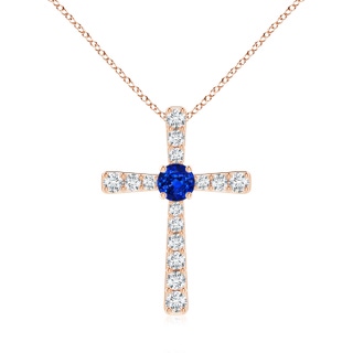 6mm AAAA Sapphire and Diamond Cross Pendant in Rose Gold