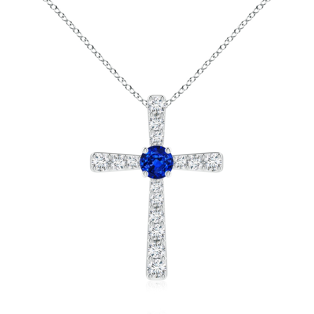6mm Lab-Grown Sapphire and Diamond Cross Pendant in White Gold