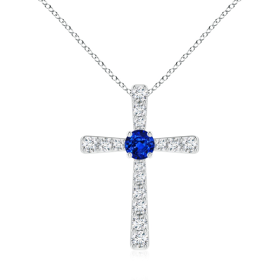 6mm Lab-Grown Sapphire and Diamond Cross Pendant in White Gold 